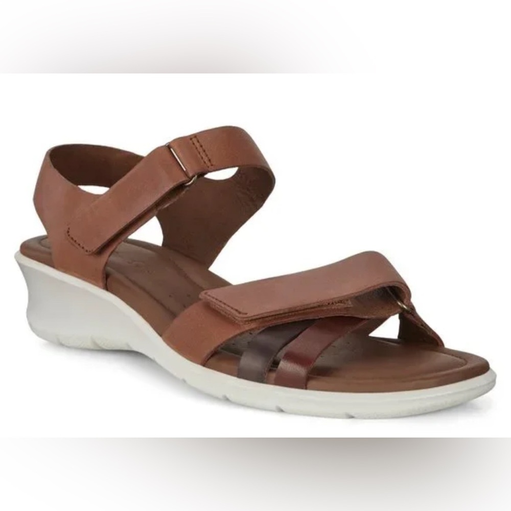 ECCO Sz 41 US 10-10.5 Felicia Brown Leather Wedge Sandals Adj Straps Orig $150